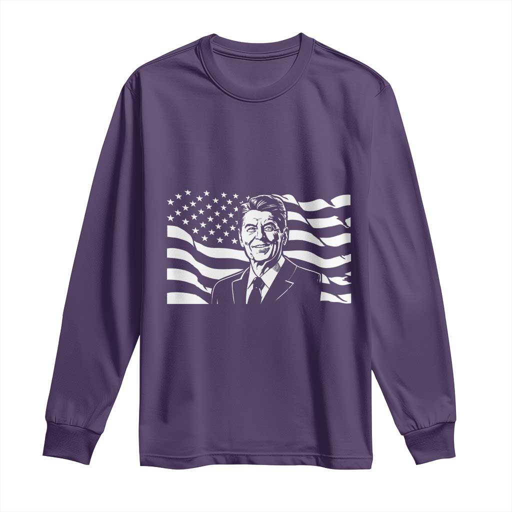 Ronald Reagan America Flag US President Long Sleeve Shirt TS14 Purple Print Your Wear