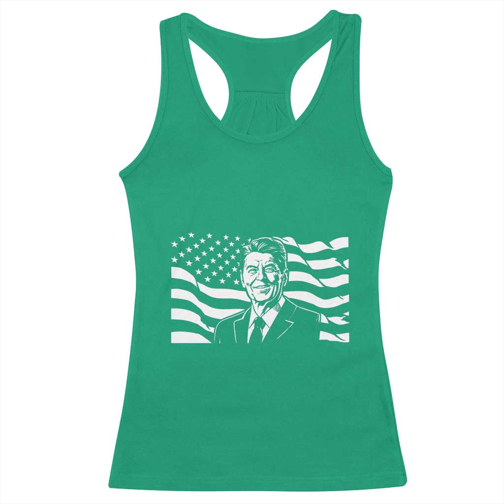 Ronald Reagan America Flag US President Racerback Tank Top TS14 Irish Green Print Your Wear