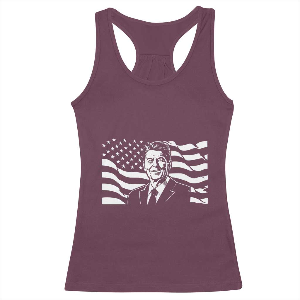 Ronald Reagan America Flag US President Racerback Tank Top TS14 Maroon Print Your Wear