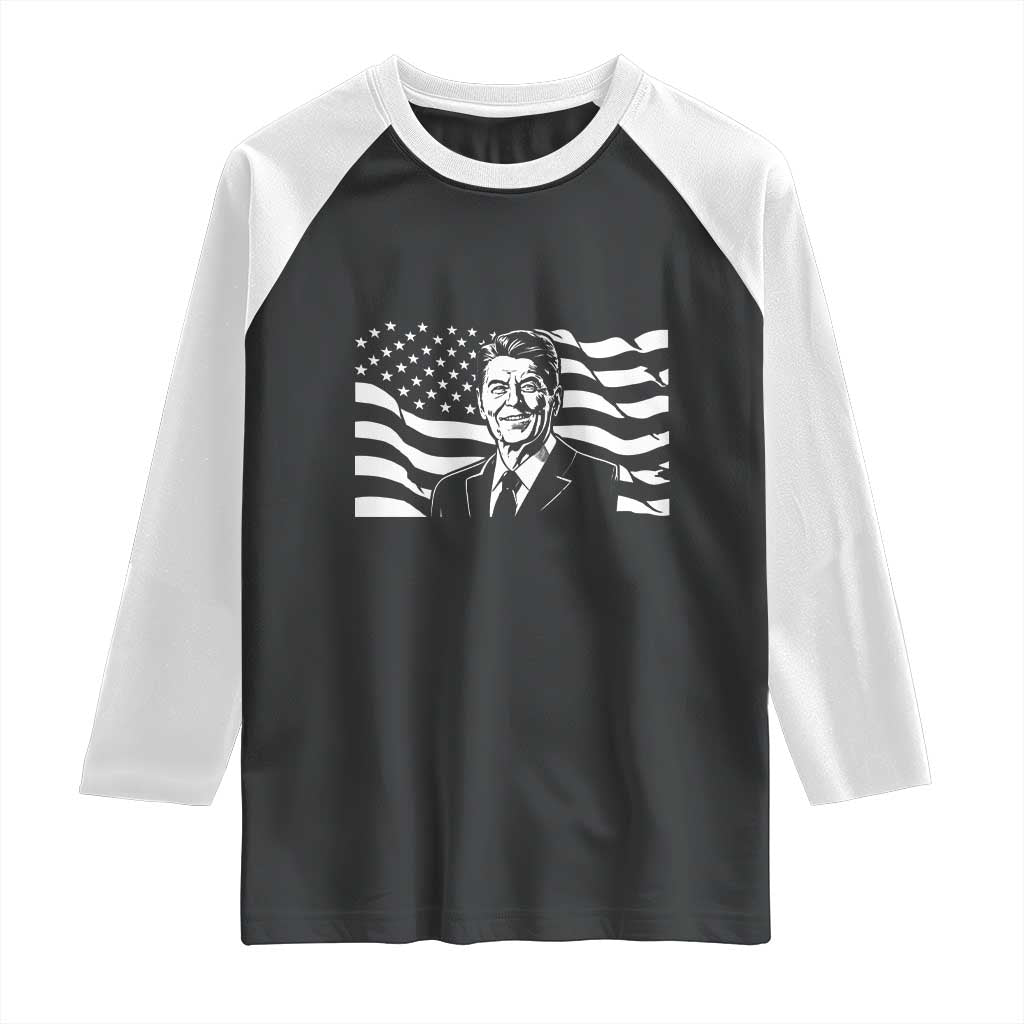 Ronald Reagan America Flag US President Raglan Shirt TS14 Black White Print Your Wear