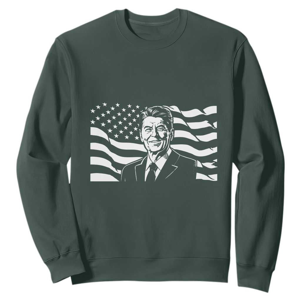 Ronald Reagan America Flag US President Sweatshirt TS14 Dark Forest Green Print Your Wear