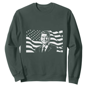 Ronald Reagan America Flag US President Sweatshirt TS14 Dark Forest Green Print Your Wear