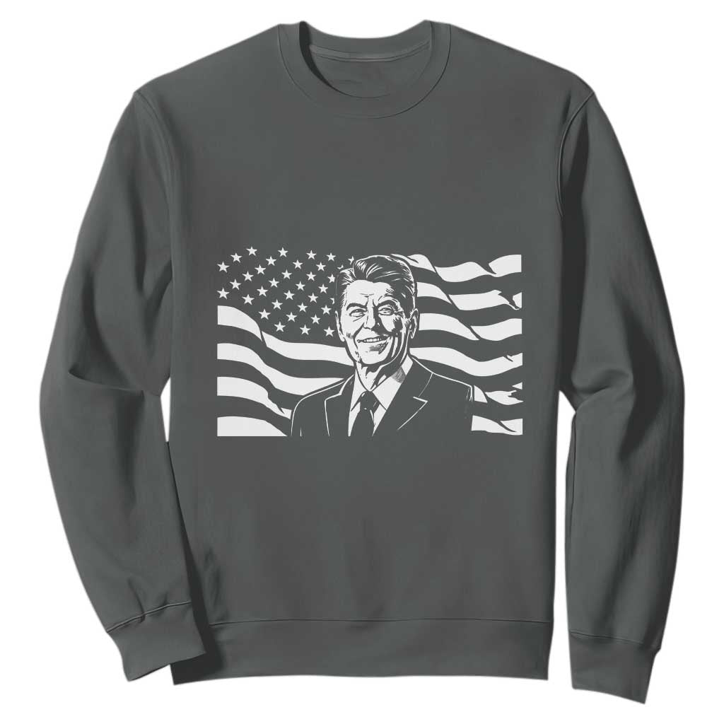 Ronald Reagan America Flag US President Sweatshirt TS14 Dark Heather Print Your Wear