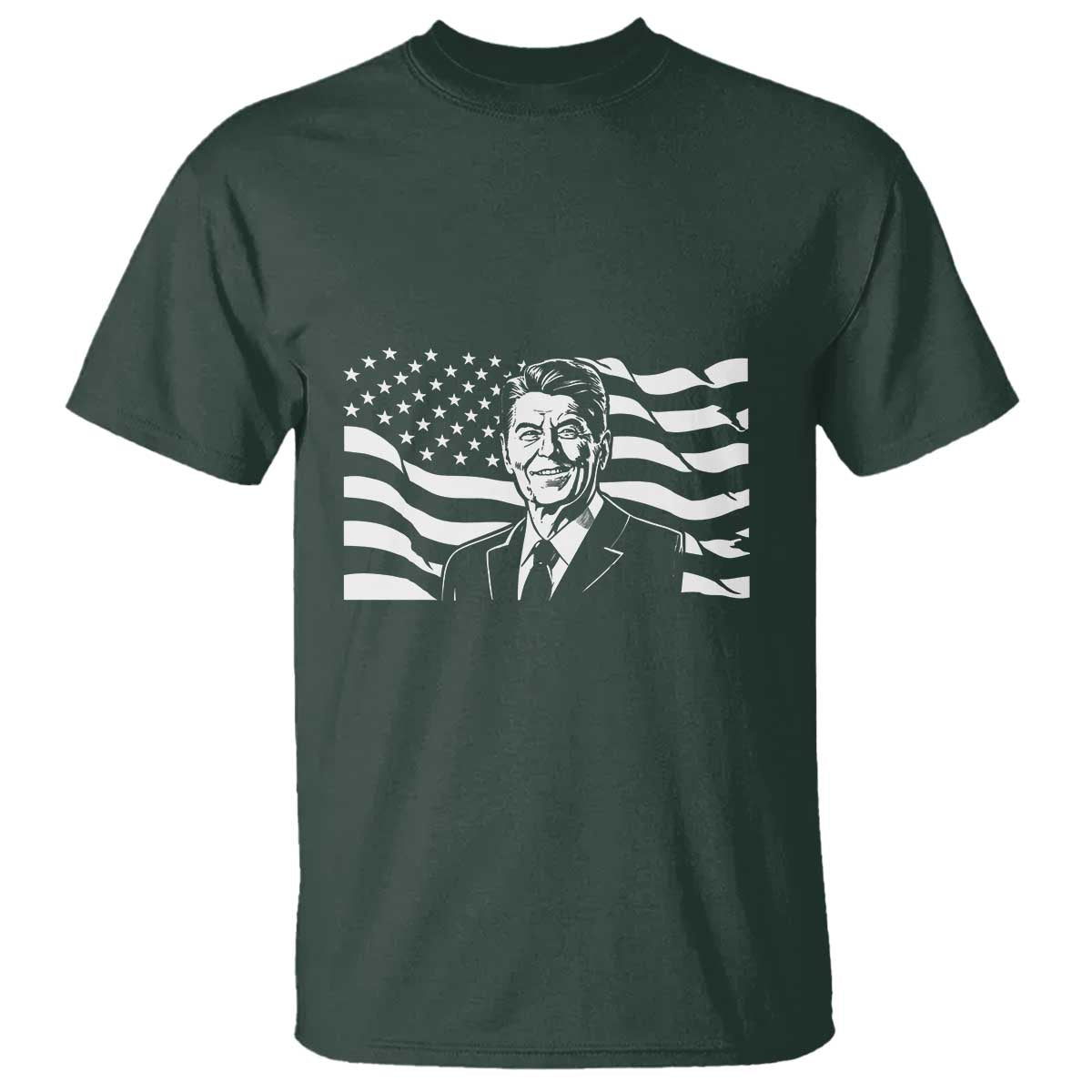 Ronald Reagan America Flag US President T Shirt TS14 Dark Forest Green Print Your Wear