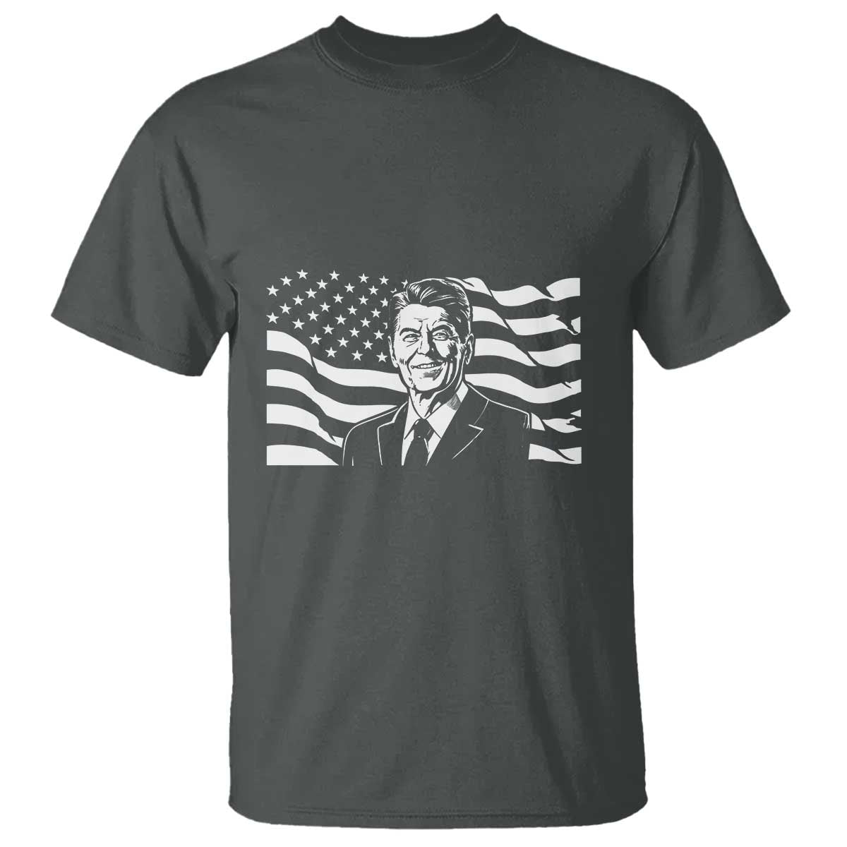 Ronald Reagan America Flag US President T Shirt TS14 Dark Heather Print Your Wear