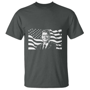 Ronald Reagan America Flag US President T Shirt TS14 Dark Heather Print Your Wear
