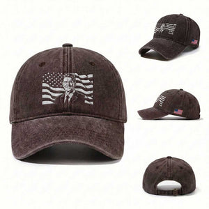Ronald Reagan America Flag US President Washed Cotton Baseball Cap TS14 Washed Cap Universal Fit Dark Brown Print Your Wear