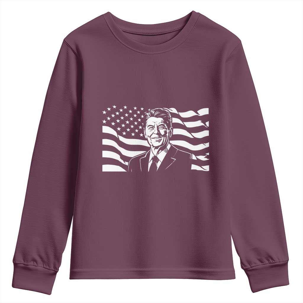 Ronald Reagan America Flag US President Youth Sweatshirt TS14 Maroon Print Your Wear