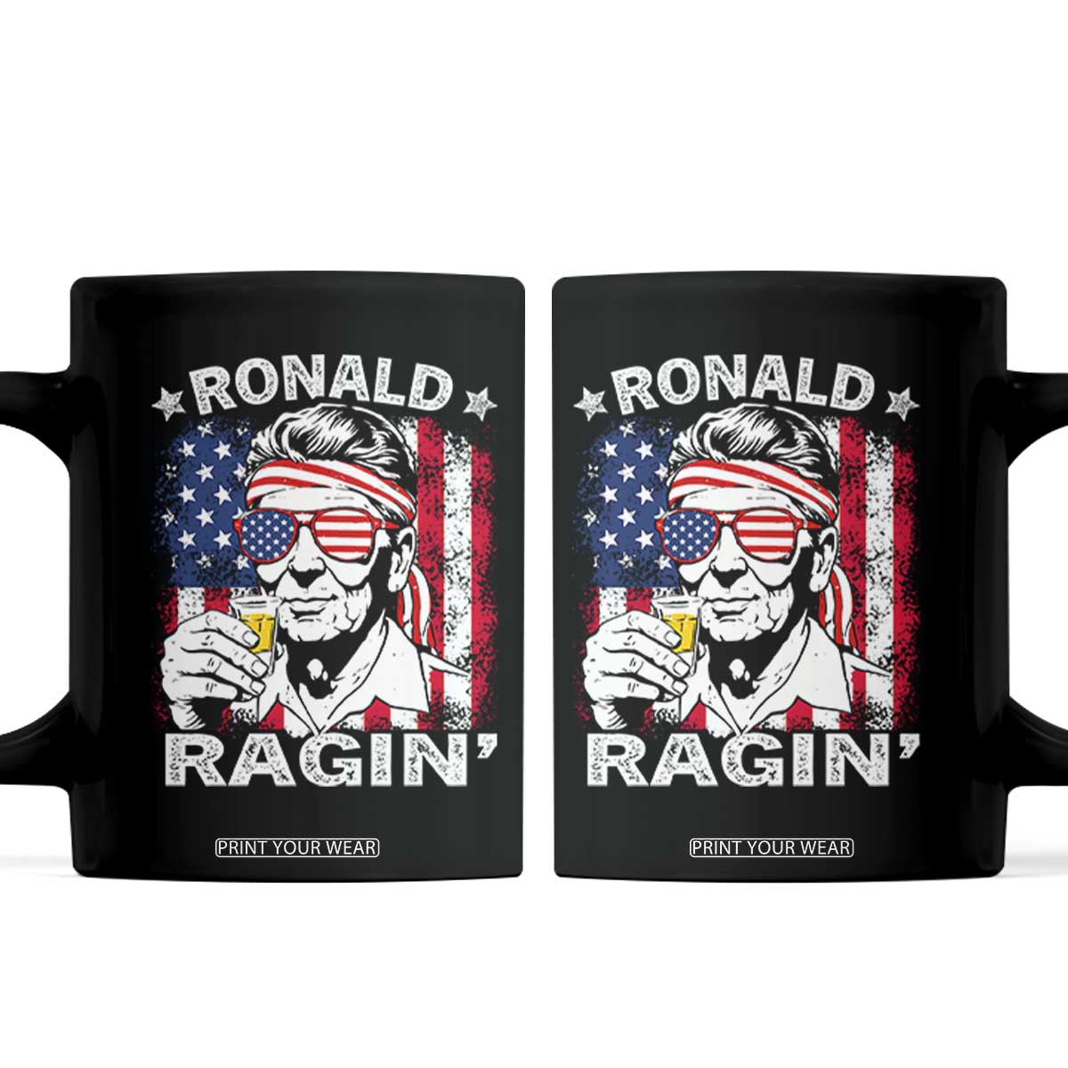 Ronald Reagan Coffee Mug 4th of July America Flag Beer TS14 Black Print Your Wear