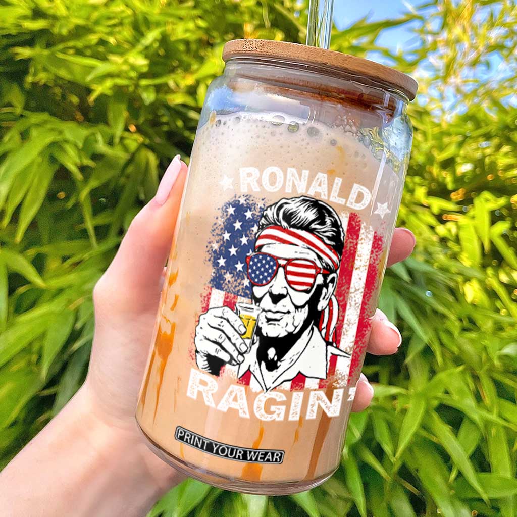 Ronald Reagan Glass Can 4th of July America Flag Beer TS14 Black Print Your Wear