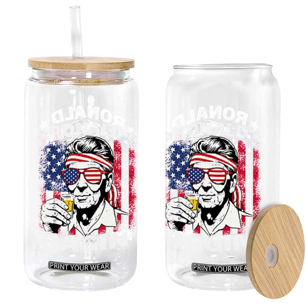 Ronald Reagan Glass Can 4th of July America Flag Beer TS14 Print Your Wear