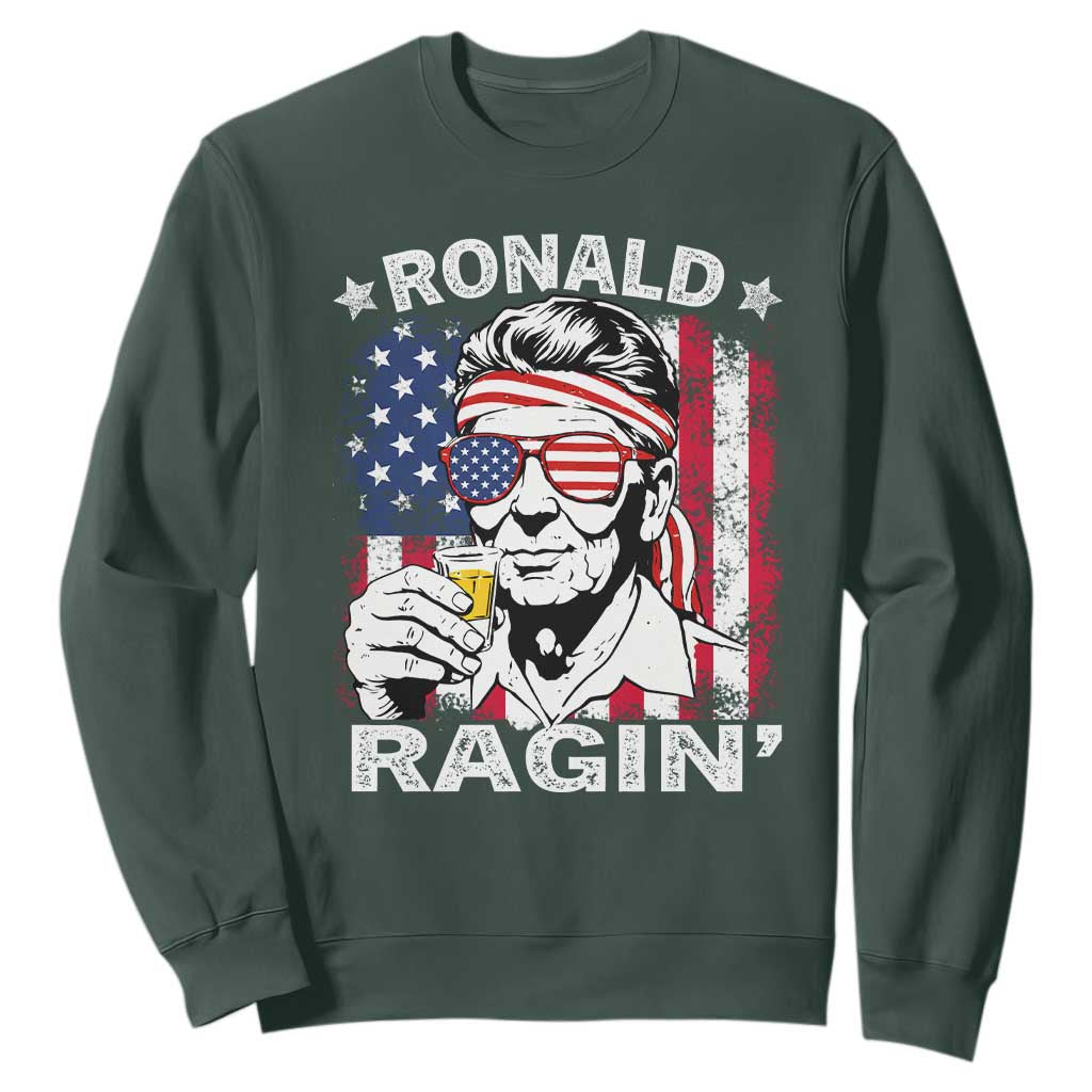 Ronald Reagan Sweatshirt 4th of July America Flag Beer TS14 Dark Forest Green Print Your Wear