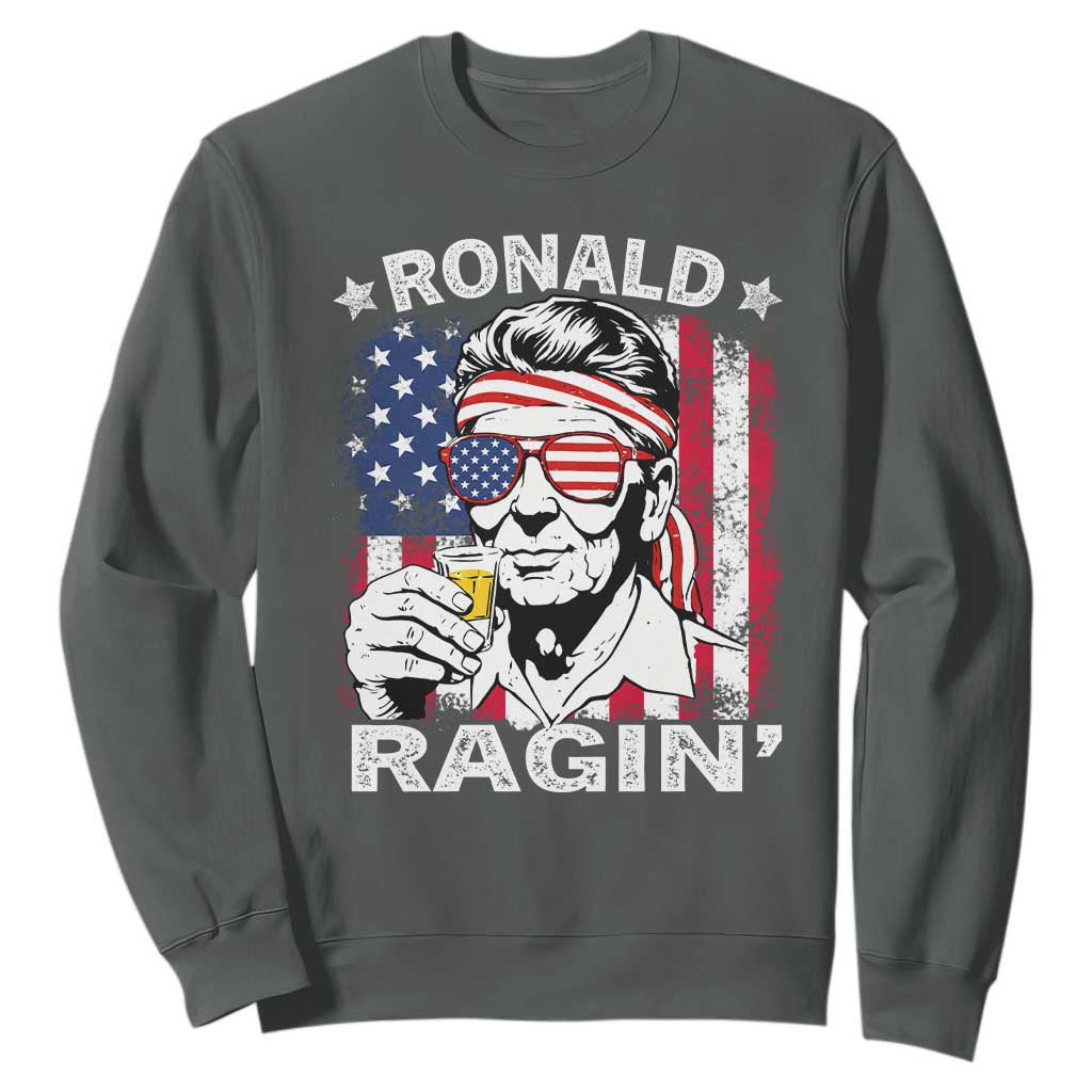 Ronald Reagan Sweatshirt 4th of July America Flag Beer TS14 Dark Heather Print Your Wear