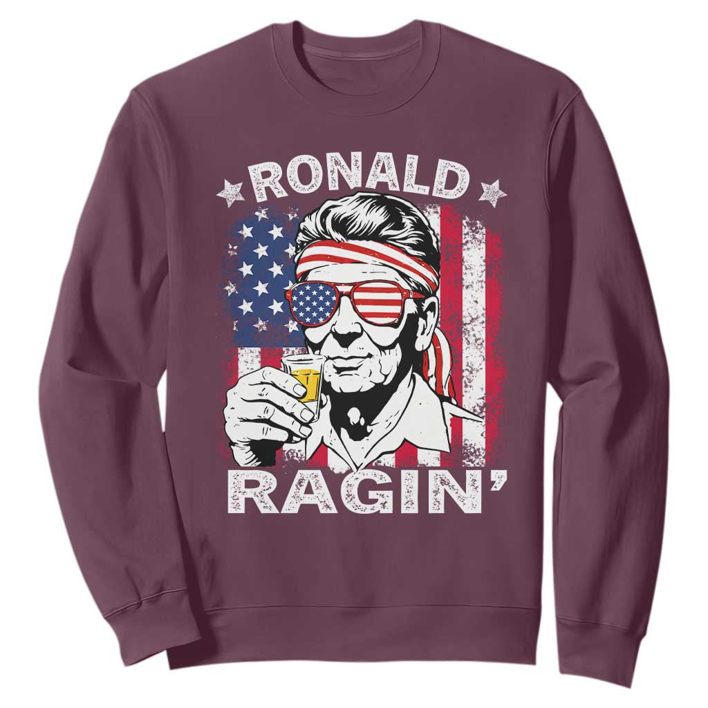 Ronald Reagan Sweatshirt 4th of July America Flag Beer TS14 Maroon Print Your Wear