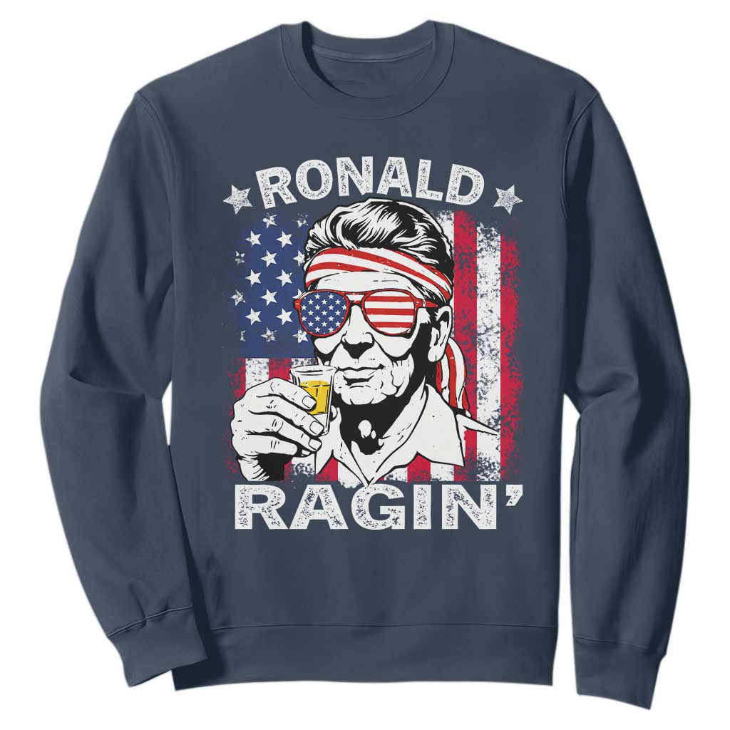 Ronald Reagan Sweatshirt 4th of July America Flag Beer TS14 Navy Print Your Wear