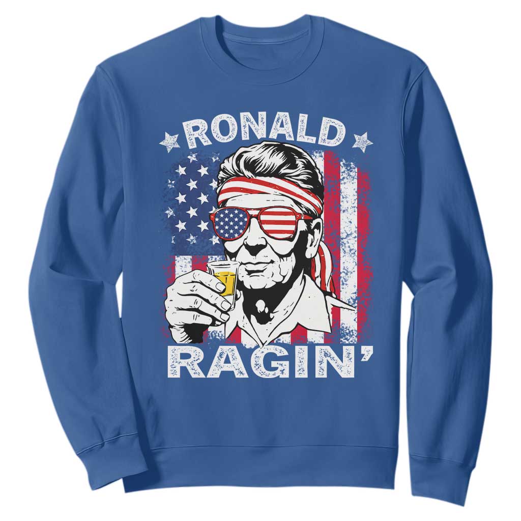 Ronald Reagan Sweatshirt 4th of July America Flag Beer TS14 Royal Blue Print Your Wear