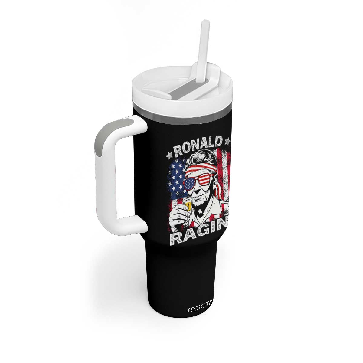 Ronald Reagan Tumbler With Handle 4th of July America Flag Beer TS14 Print Your Wear