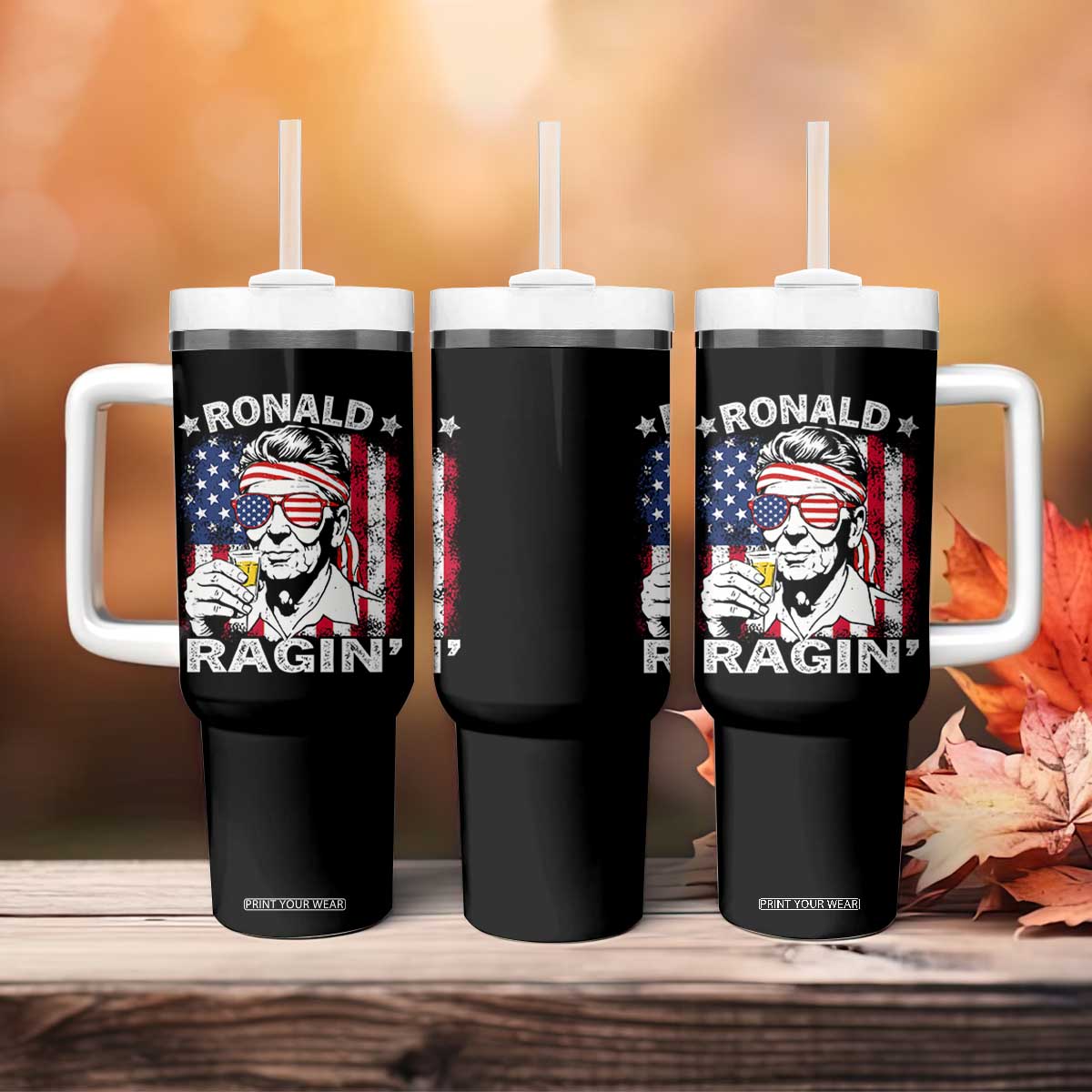 Ronald Reagan Tumbler With Handle 4th of July America Flag Beer TS14 Print Your Wear