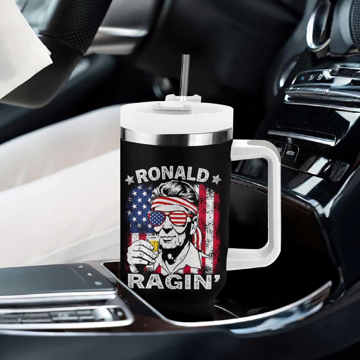 Ronald Reagan Tumbler With Handle 4th of July America Flag Beer TS14 Print Your Wear