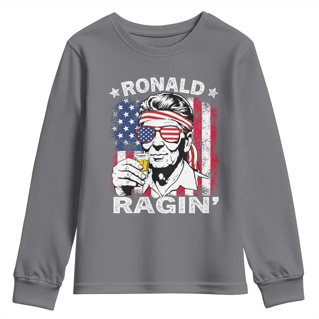 Ronald Reagan Youth Sweatshirt 4th of July America Flag Beer TS14 Charcoal Print Your Wear