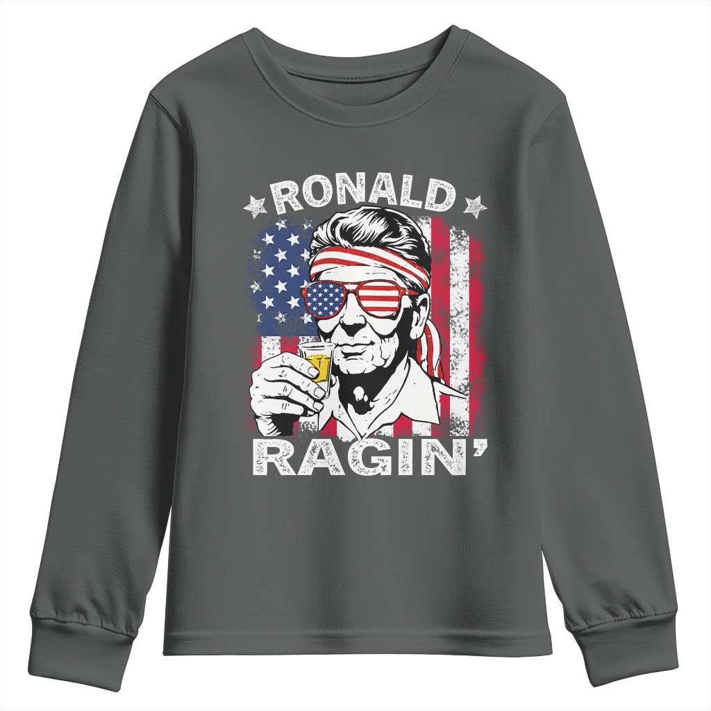 Ronald Reagan Youth Sweatshirt 4th of July America Flag Beer TS14 Dark Heather Print Your Wear