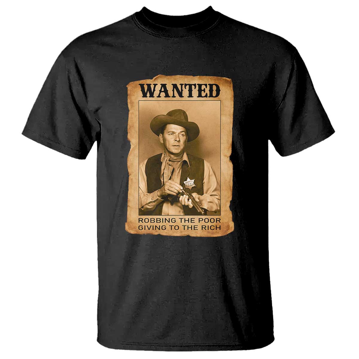Ronald Reagan Cowboy Retro American President T Shirt Robbing The Poor GIving To Te Rich TS14 Black Print Your Wear