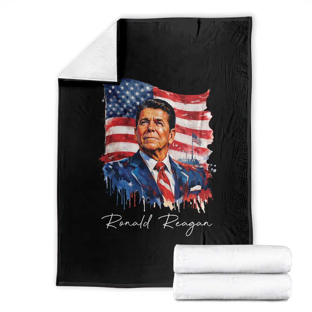 Ronald Reagan Patriotic American Flag President Throw Blanket TS14 Black Print Your Wear