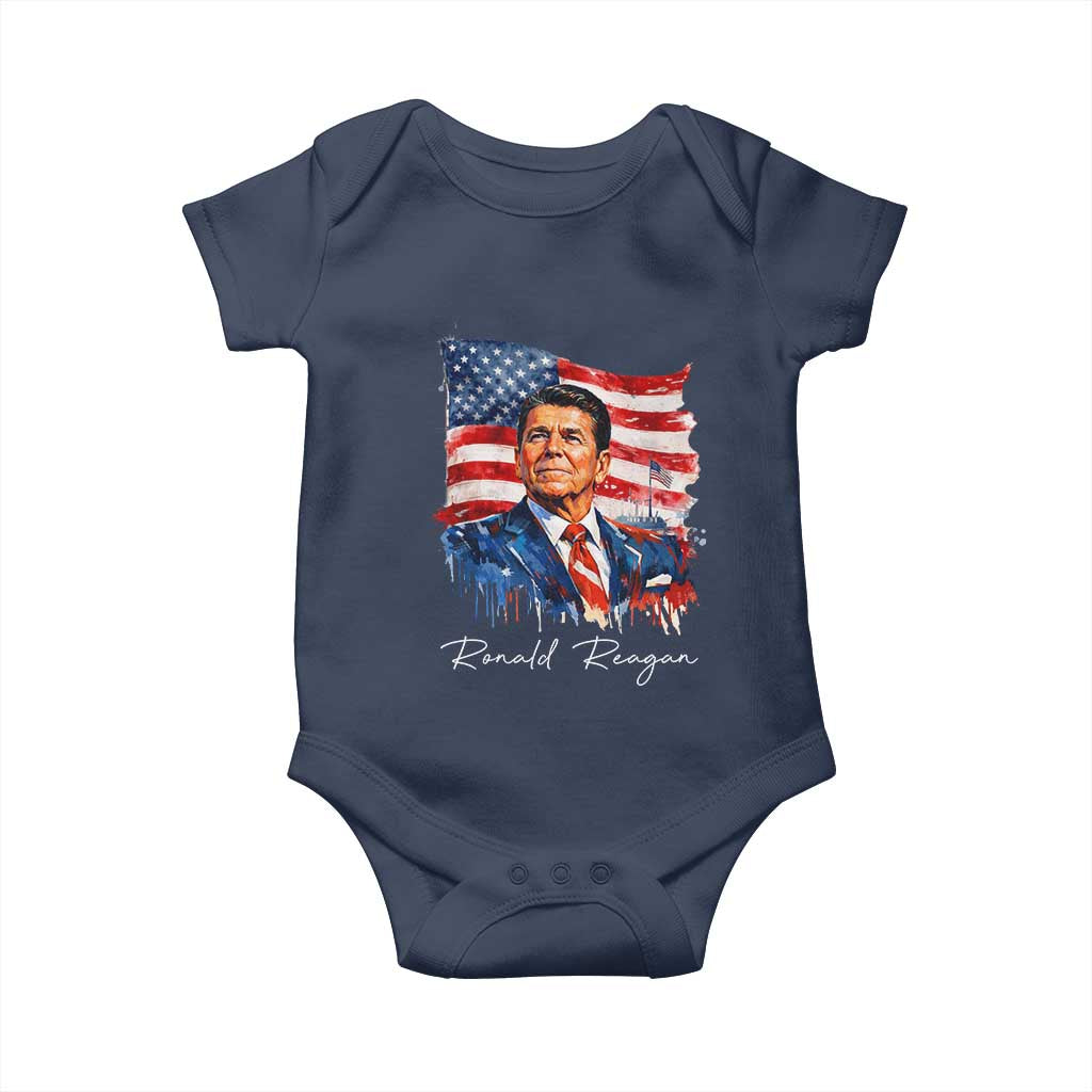 Ronald Reagan Patriotic American Flag President Baby Onesie TS14 Navy Print Your Wear