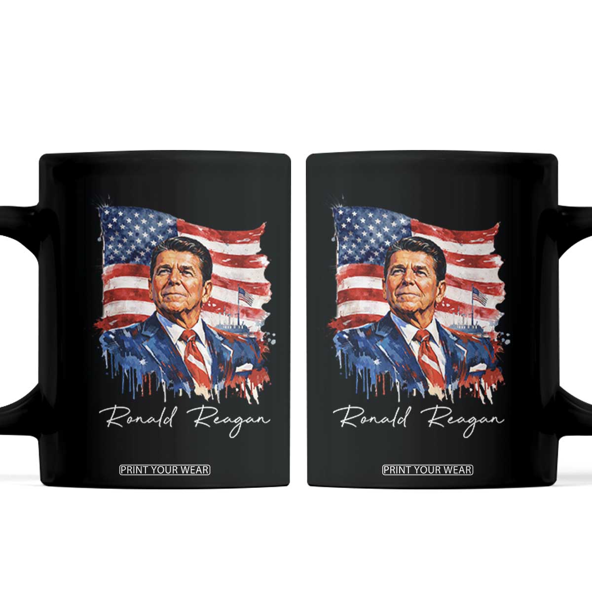 Ronald Reagan Patriotic American Flag President Coffee Mug TS14 Black Print Your Wear
