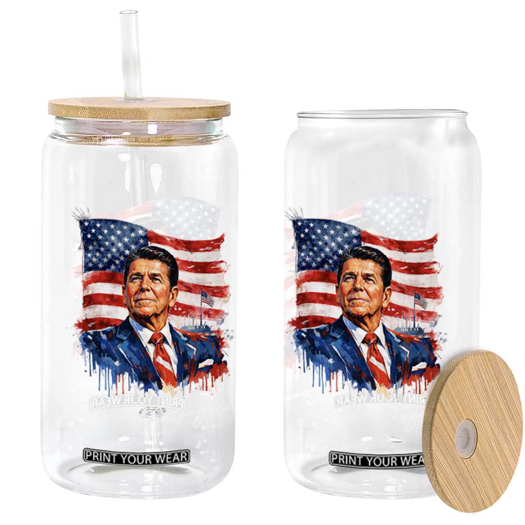 Ronald Reagan Patriotic American Flag President Glass Can TS14 Print Your Wear