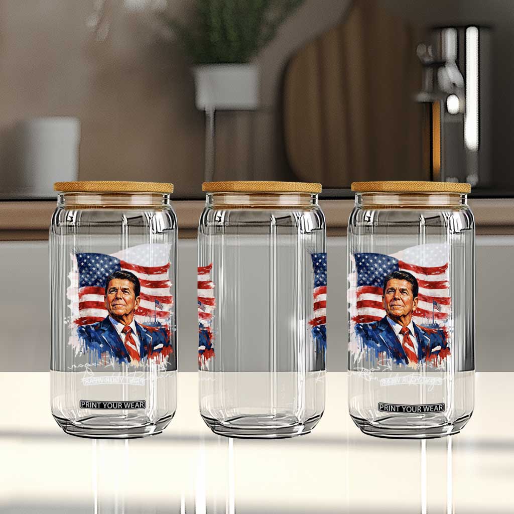 Ronald Reagan Patriotic American Flag President Glass Can TS14 Print Your Wear