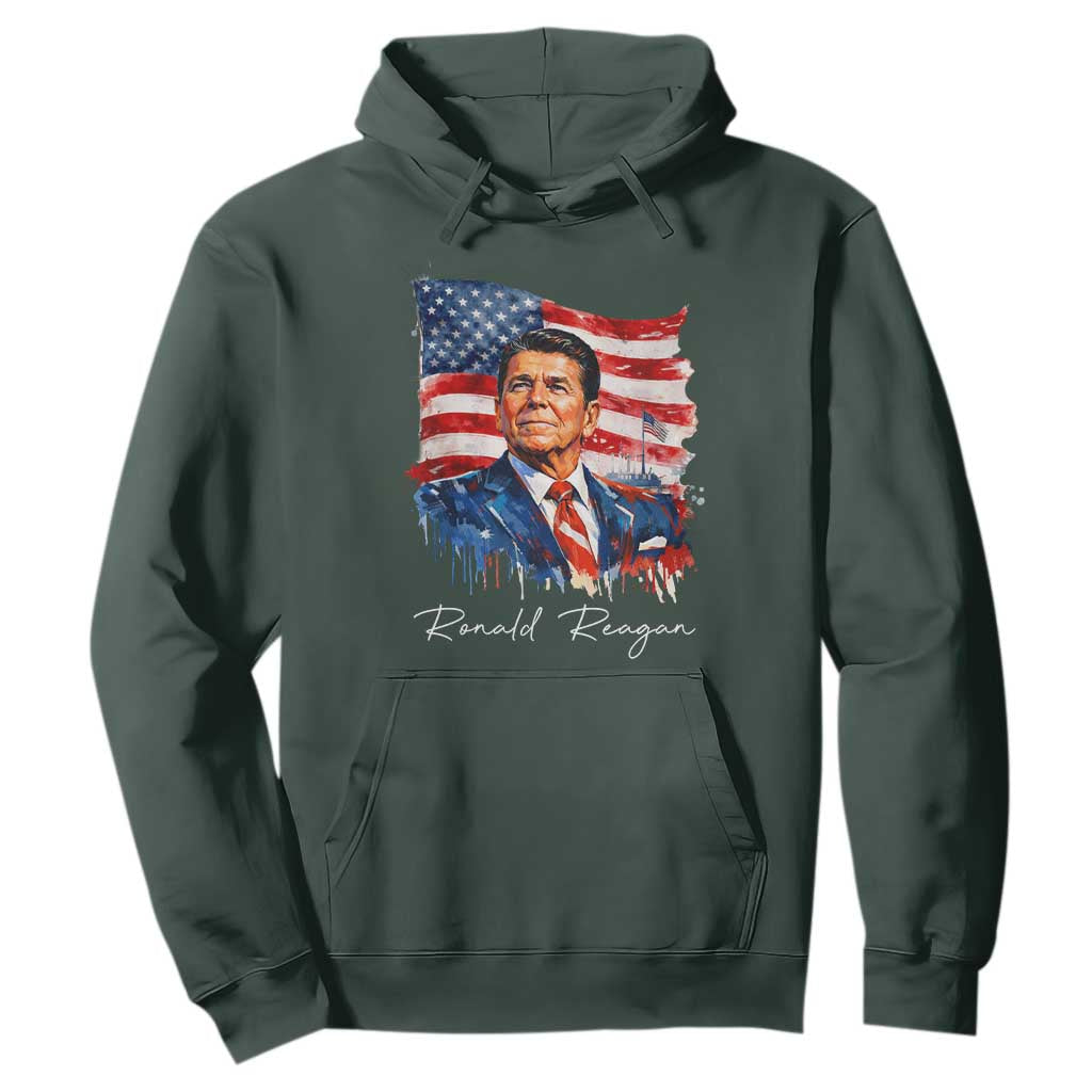 Ronald Reagan Patriotic American Flag President Hoodie TS14 Dark Forest Green Print Your Wear