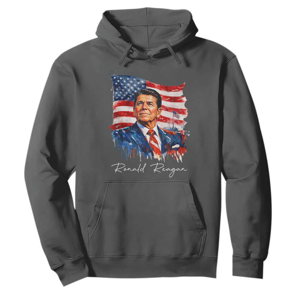 Ronald Reagan Patriotic American Flag President Hoodie TS14 Dark Heather Print Your Wear