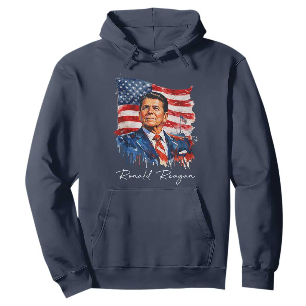 Ronald Reagan Patriotic American Flag President Hoodie TS14 Navy Print Your Wear