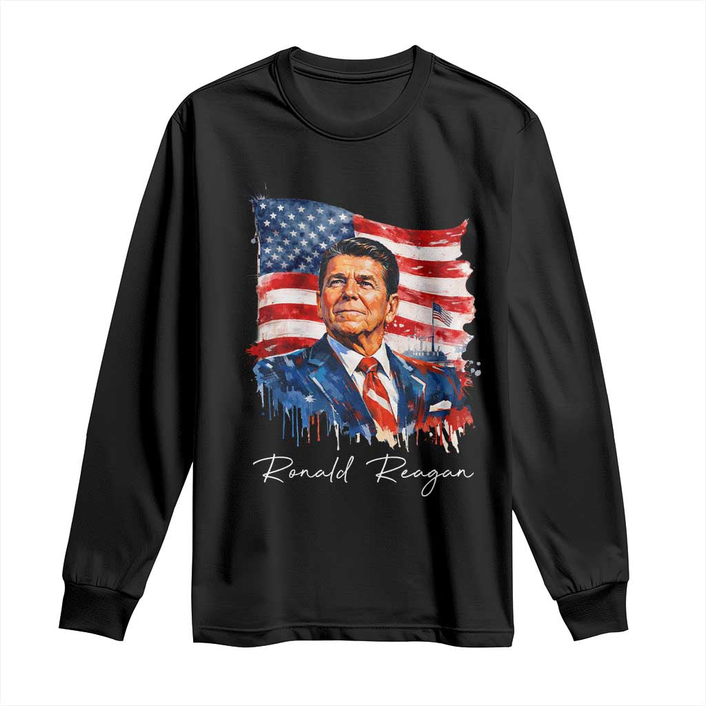 Ronald Reagan Patriotic American Flag President Long Sleeve Shirt TS14 Black Print Your Wear