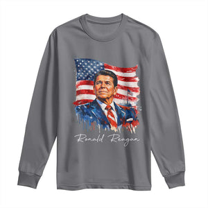 Ronald Reagan Patriotic American Flag President Long Sleeve Shirt TS14 Charcoal Print Your Wear