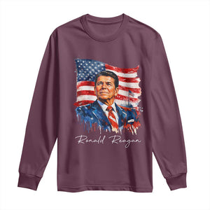 Ronald Reagan Patriotic American Flag President Long Sleeve Shirt TS14 Maroon Print Your Wear