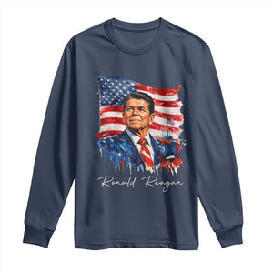 Ronald Reagan Patriotic American Flag President Long Sleeve Shirt TS14 Navy Print Your Wear