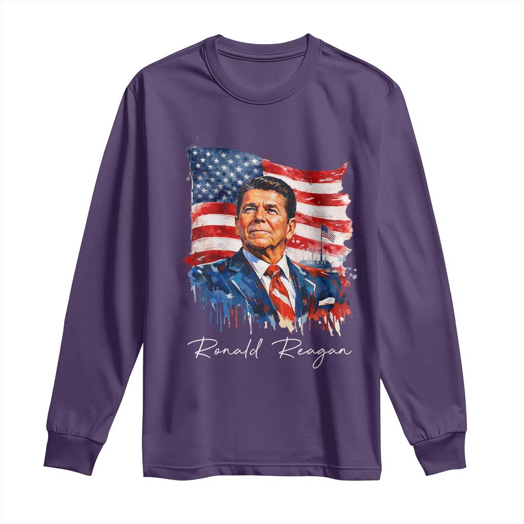Ronald Reagan Patriotic American Flag President Long Sleeve Shirt TS14 Purple Print Your Wear