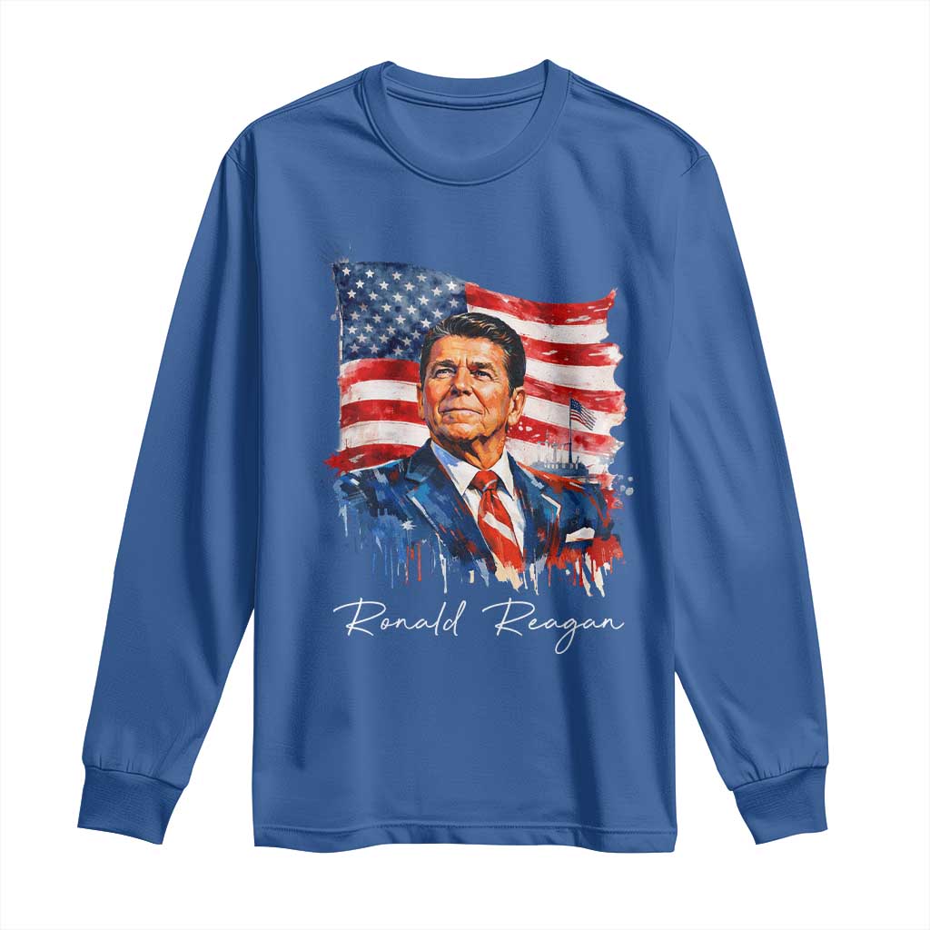 Ronald Reagan Patriotic American Flag President Long Sleeve Shirt TS14 Royal Blue Print Your Wear