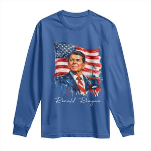 Ronald Reagan Patriotic American Flag President Long Sleeve Shirt TS14 Royal Blue Print Your Wear