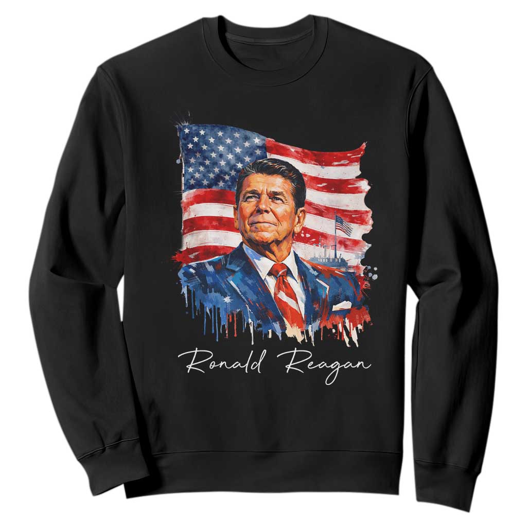 Ronald Reagan Patriotic American Flag President Sweatshirt TS14 Black Print Your Wear