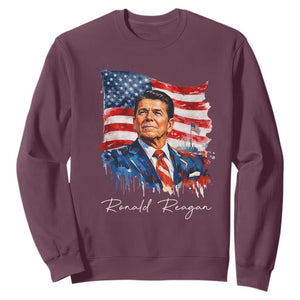 Ronald Reagan Patriotic American Flag President Sweatshirt TS14 Maroon Print Your Wear