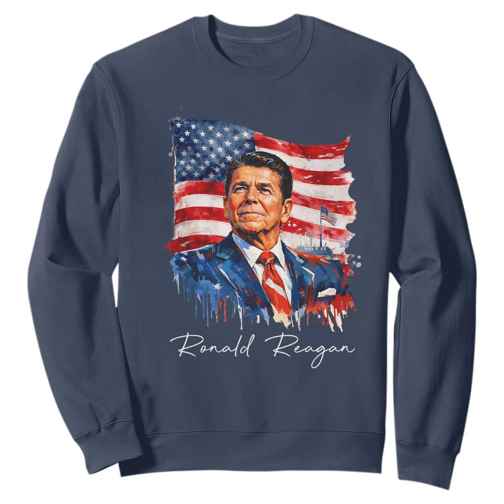 Ronald Reagan Patriotic American Flag President Sweatshirt TS14 Navy Print Your Wear
