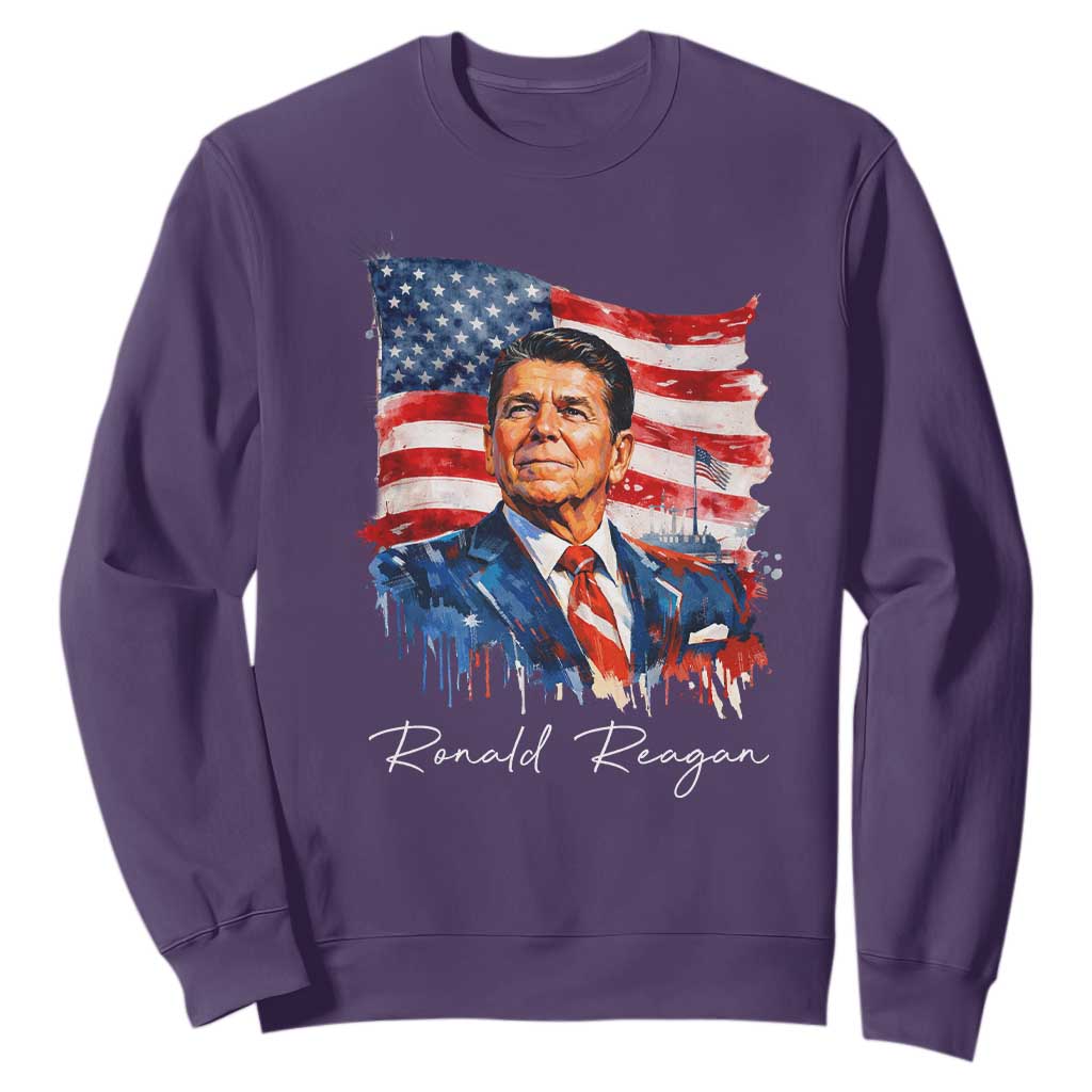 Ronald Reagan Patriotic American Flag President Sweatshirt TS14 Purple Print Your Wear