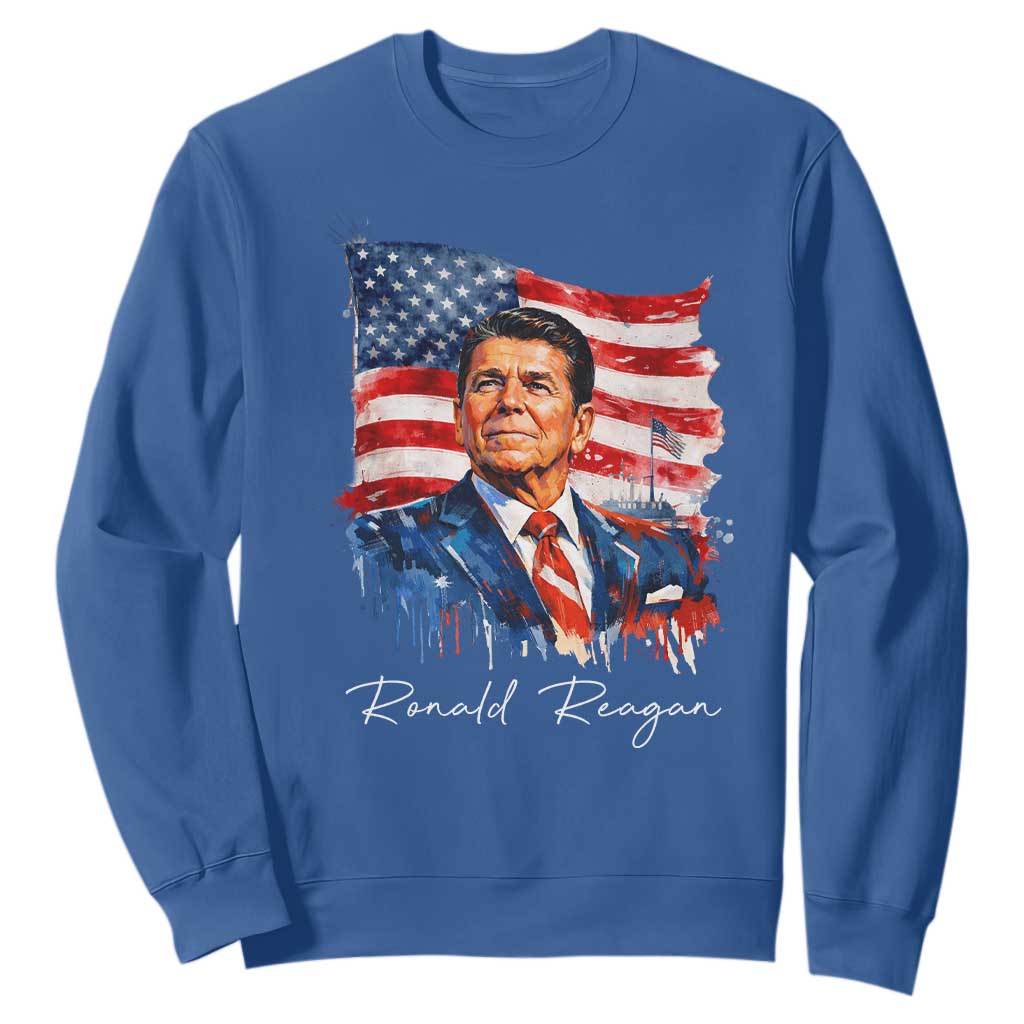 Ronald Reagan Patriotic American Flag President Sweatshirt TS14 Royal Blue Print Your Wear