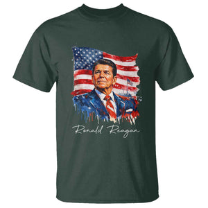 Ronald Reagan Patriotic American Flag President T Shirt TS14 Dark Forest Green Print Your Wear