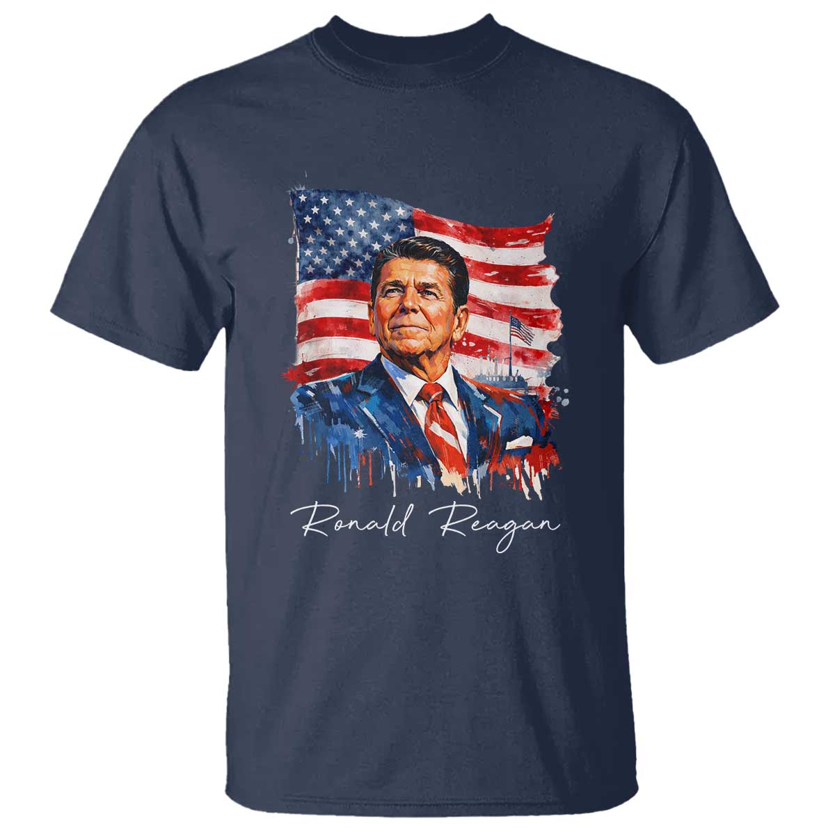 Ronald Reagan Patriotic American Flag President T Shirt TS14 Navy Print Your Wear