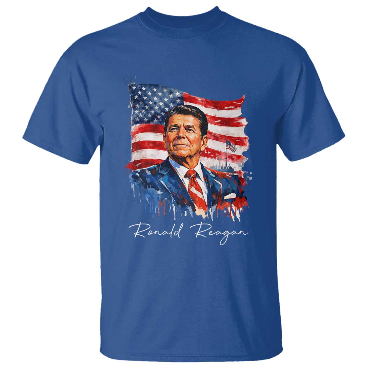 Ronald Reagan Patriotic American Flag President T Shirt TS14 Royal Blue Print Your Wear