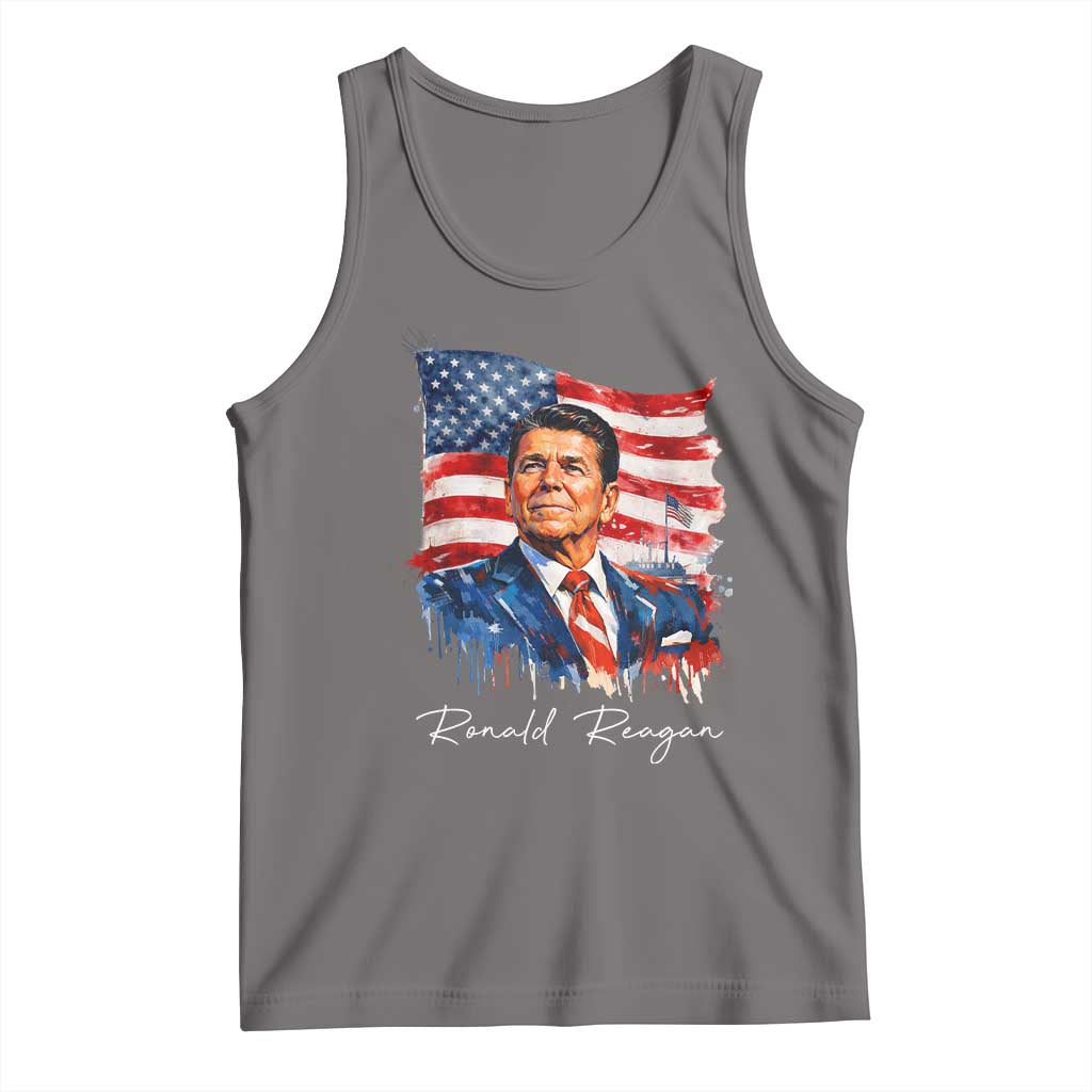 Ronald Reagan Patriotic American Flag President Tank Top TS14 Deep Heather Print Your Wear
